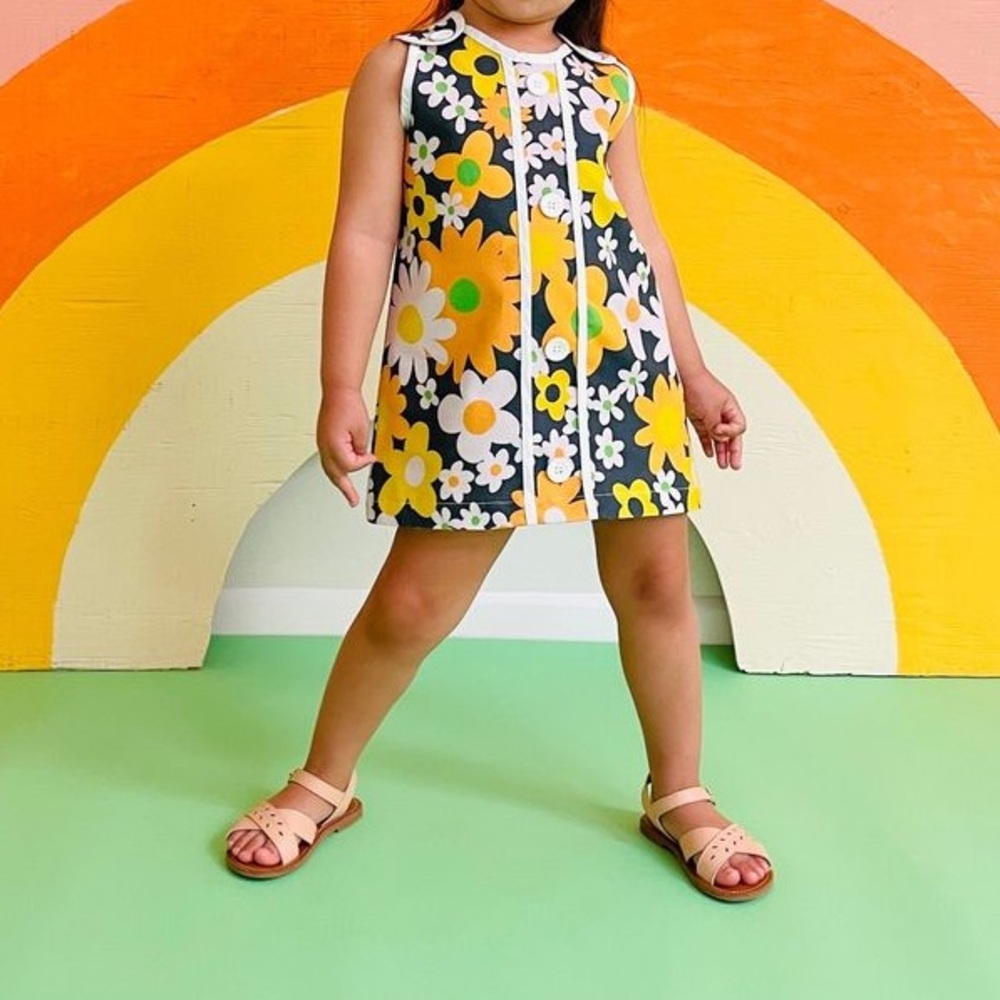 Joonbird Floral Mod Toddler Dress | Moonstone Flower Power Mod Dress